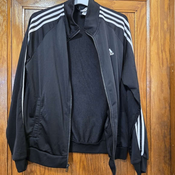 ADIDAS Black Tack Jacket Unisex Zipup White 3 Stripe Longsleeves Size Medium - Picture 13 of 16